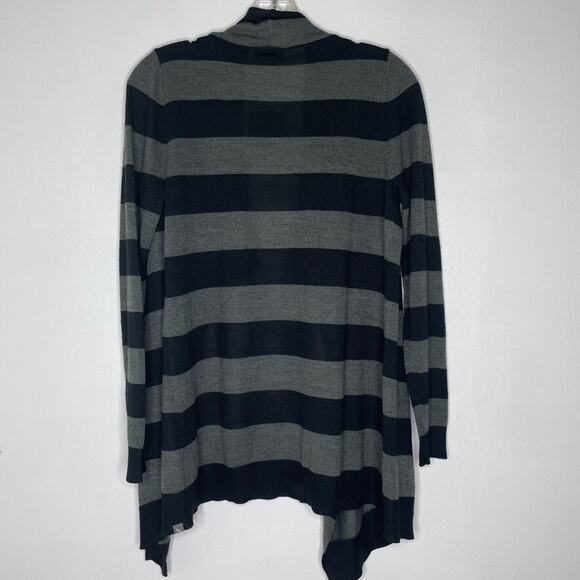 Eddie Bauer Travex Cardigan Sweater M Black Gray Stripe Wool Blend Open NEW - Picture 5 of 7
